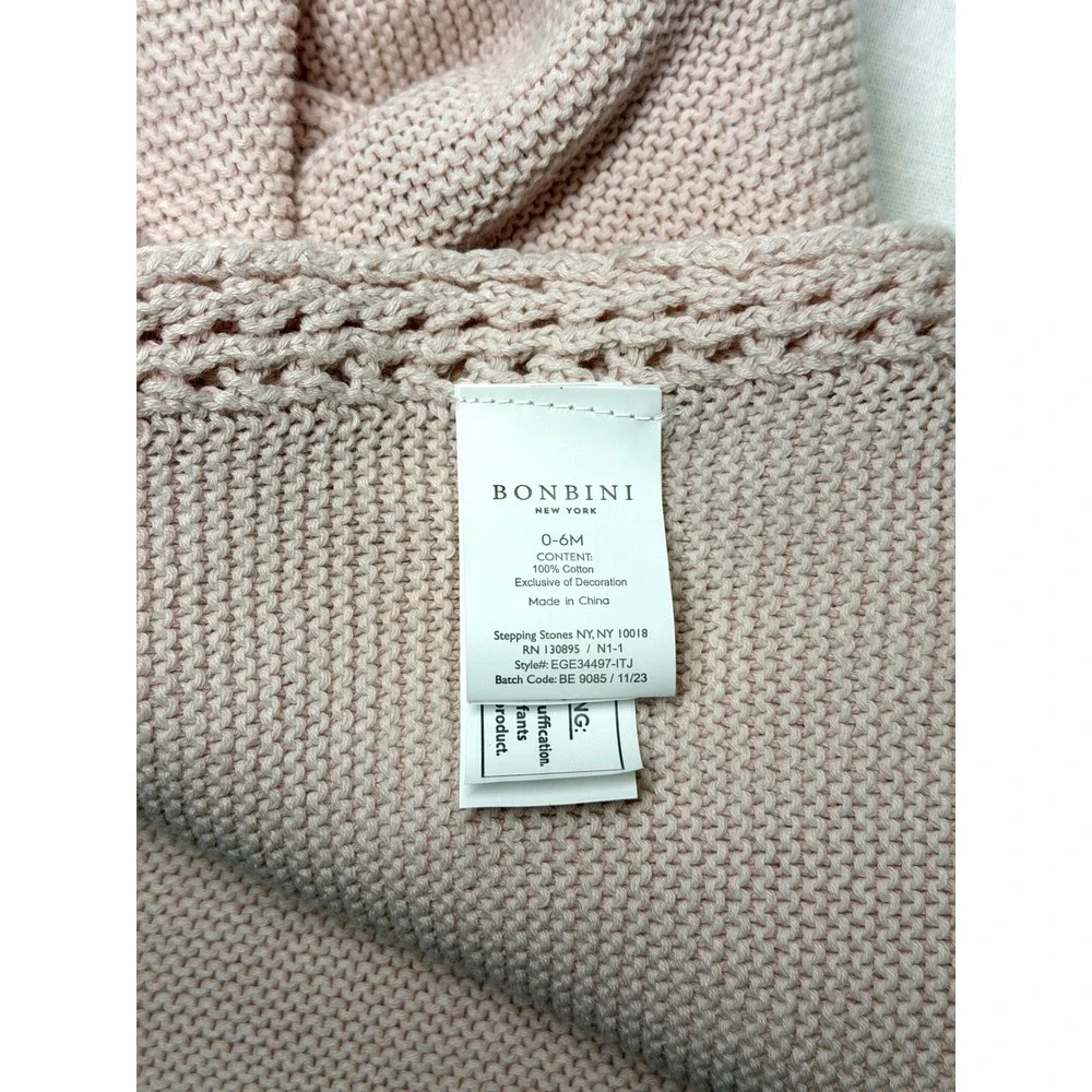 Bonbini New York Blush Pink Cotton Baby Blanket Rosette Appliqué 0-6M 33x46